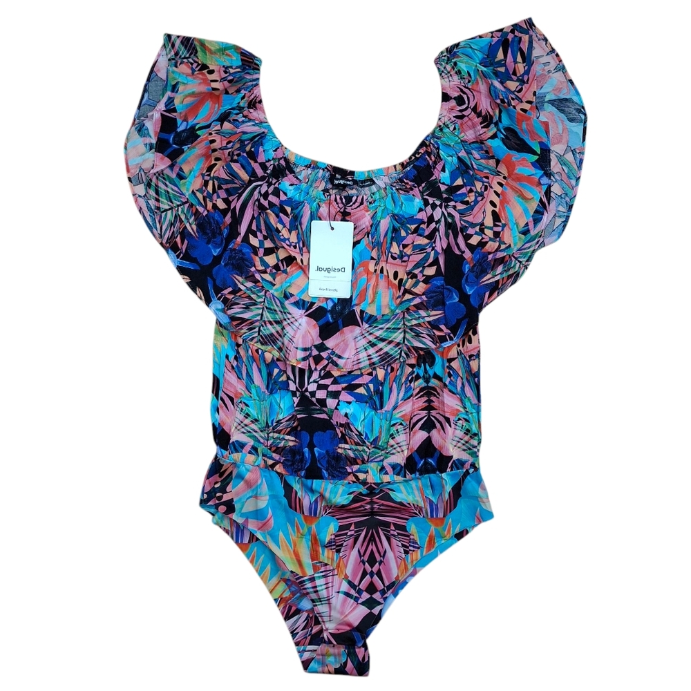 NWT Desigual Multicolor Tropical Print Women's Bodysuit - Picture 3 of 11